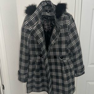 White and black womens winter coat